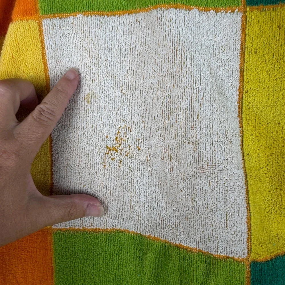 Seven Seas Vintage Beach Towel Multi Color Checkerboard Cotton Made in Brazil